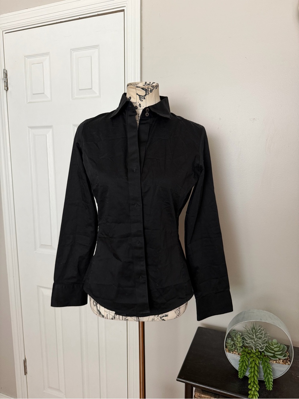 Banana Republic Cotton Vintage Tailored y2k Black Stretch Button-Up Shirt Sz M